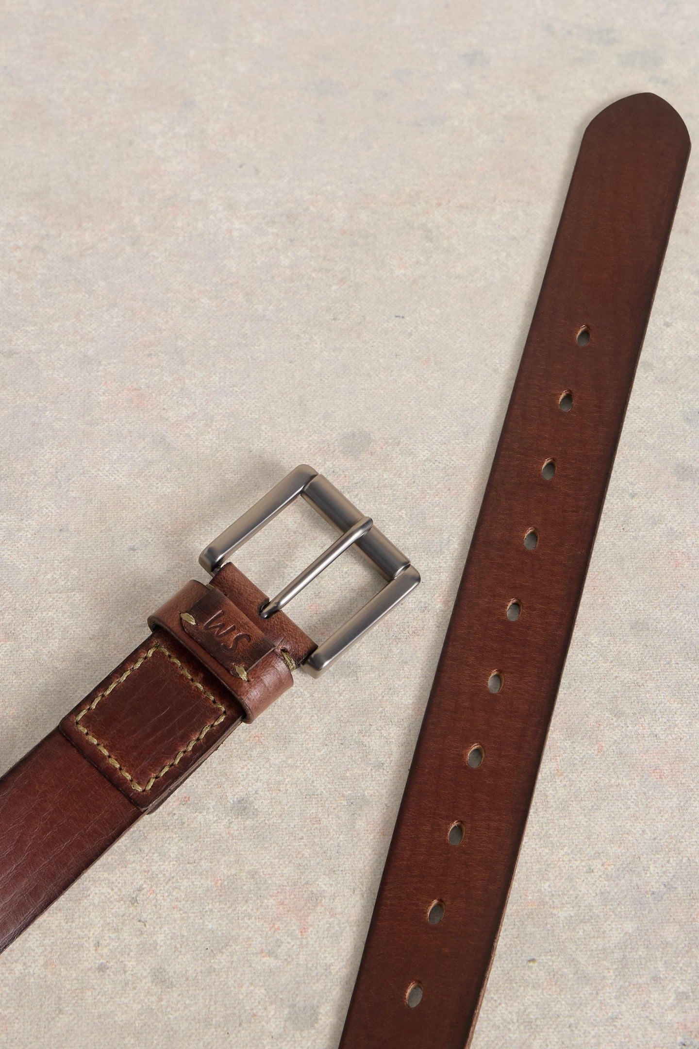 MULTI PUNCH LEATHER BELT MID BROWN 3