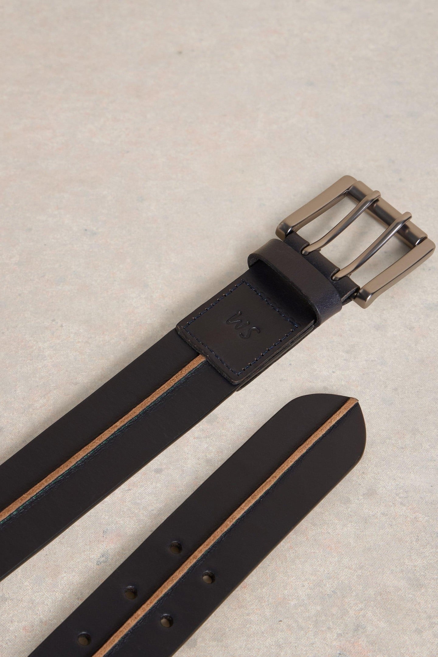 RAW SEAM LEATHER BELT DARK NAVY 3