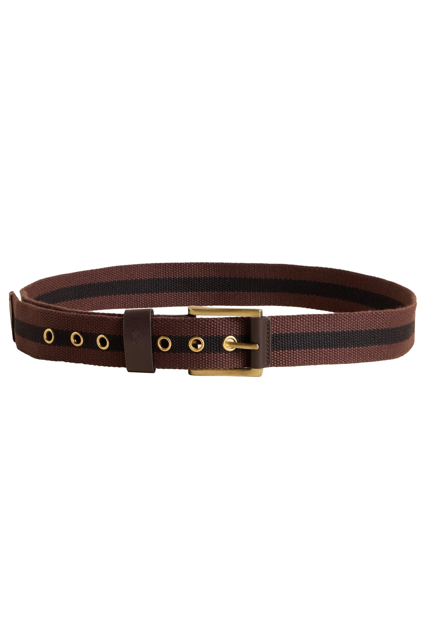 STRIPED WEBBING BELT DARK BROWN 1