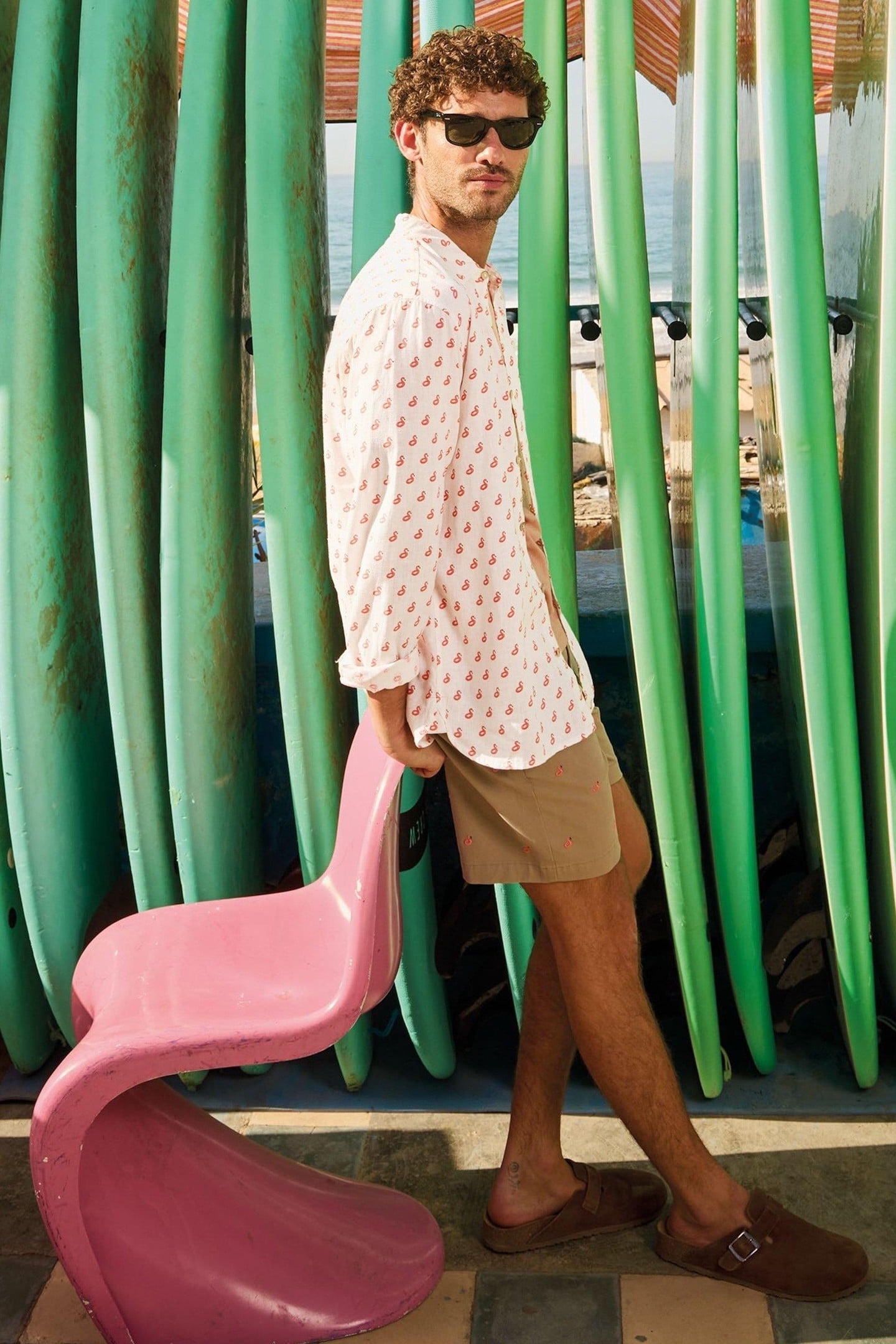 FLAMINGO PRINT LINEN SHIRT WHITE PRINT 7