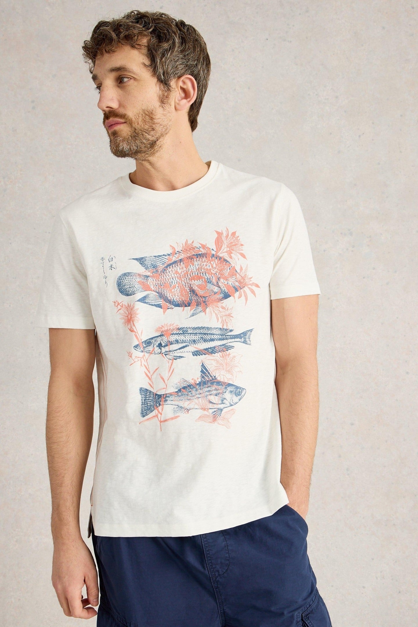 ABERSOCH FISHES GRAPHIC TEE WHITE PRINT 2
