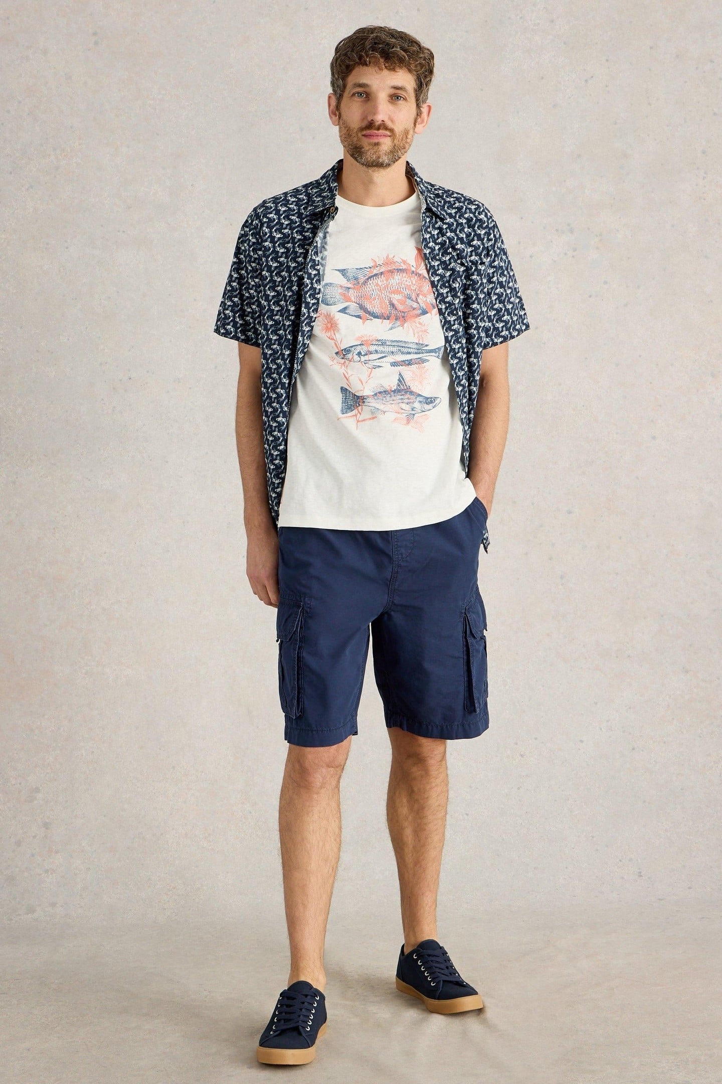 ABERSOCH FISHES GRAPHIC TEE WHITE PRINT 3