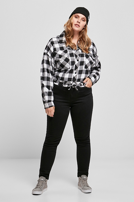 LADIES SHORT OVERSIZED CHECK SHIRT BLACK/WHITE 4