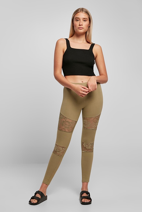 LADIES LACES INSET LEGGINGS KHAKI 4