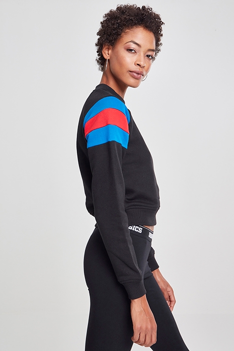 LADIES SLEEVE STRIPE CREW BLACK/BRIGHTBLUE/FIRERED 7