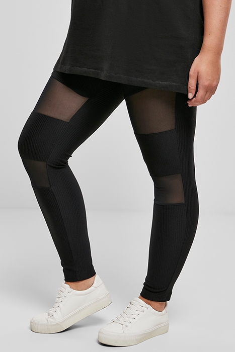 LADIES TECH MESH RIB LEGGINGS BLACK 6