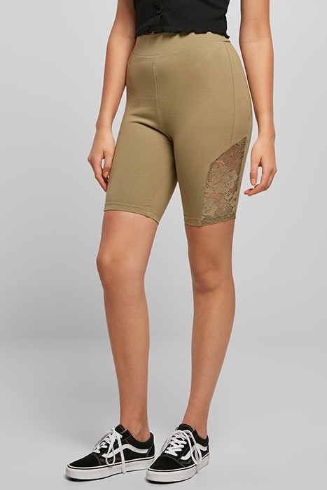 LADIES HIGH WAIST LACE INSET CYCLE SHORTS KHAKI 2