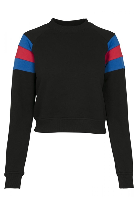 LADIES SLEEVE STRIPE CREW BLACK/BRIGHTBLUE/FIRERED 1