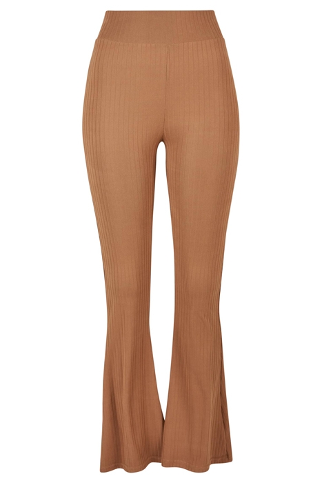 LADIES HIGH WAIST RIB FLARED LEGGINGS DARKTAUPE 1