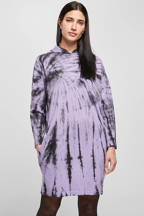 LADIES OVERSIZED TIE DYE HOODY DRESS BLACK/LAVENDER 2