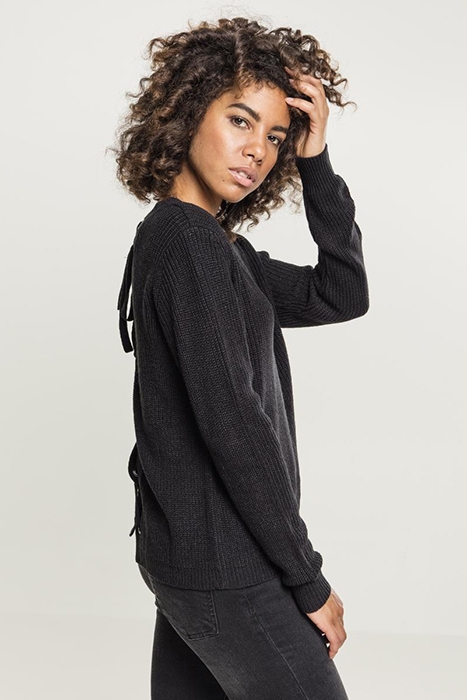 LADIES BACK LACE UP SWEATER BLACK 3