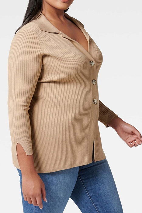 BETH CURVE COLLAR KNIT CARDIGAN CAMEL 5
