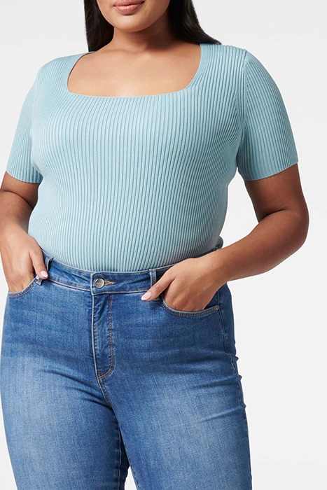 LILLY CURVE SQUARE NECK KNIT TOP TURQUOISE BLUE BASE PRINT 2