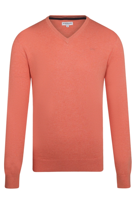 V- NECK SWEATER WITH NECKCONTRAST CORAL RED 1