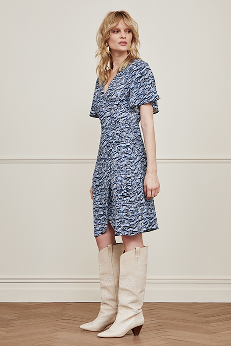 ARCHANA BUTTERFLY SHORT DRESS CREAM WHITE/OCEAN BL 4