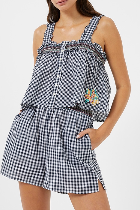 ADALHIA GINGHAM SMOCK TOP MARINE-LINEN WHITE 1