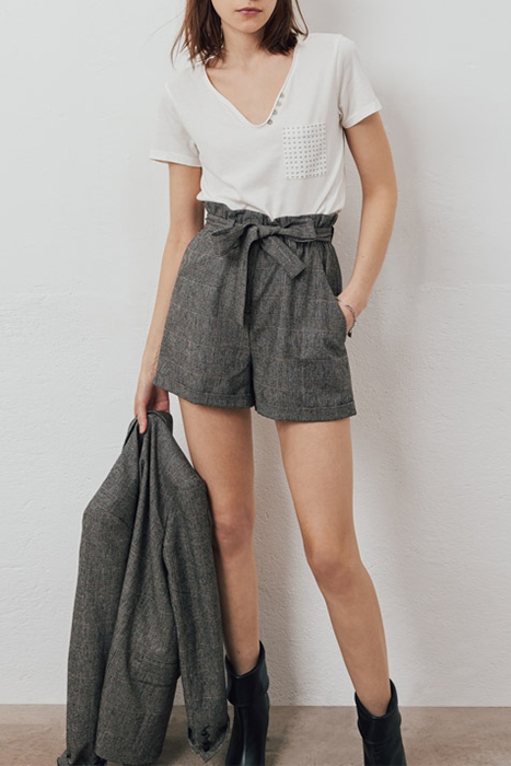 WOMEN'S GREY CHECK SHORT WITH REMOVABLE BELT 5