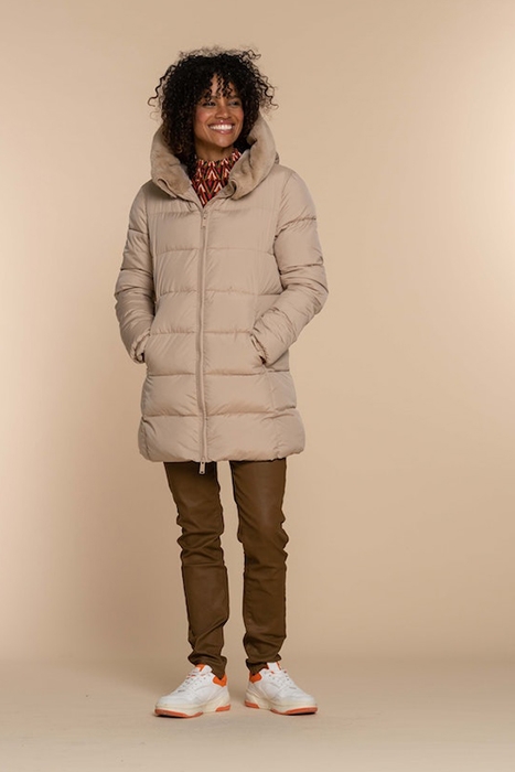 JACKET FAKE FUR HOOD ECO-AWARE SAND 1