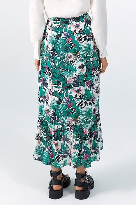GREEN PLANT PRINT ASYMMETRIC SKIRT 2