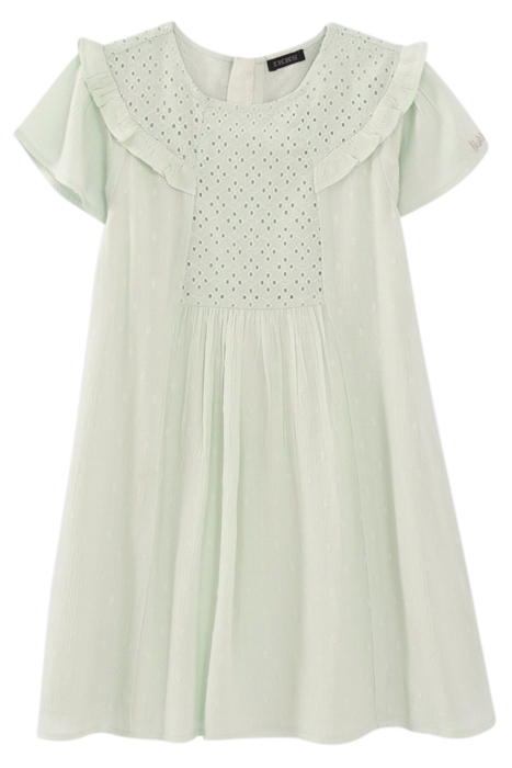 GIRLS’ AQUA GREEN DRESS WITH EYELET EMBROIDERY PANEL 1