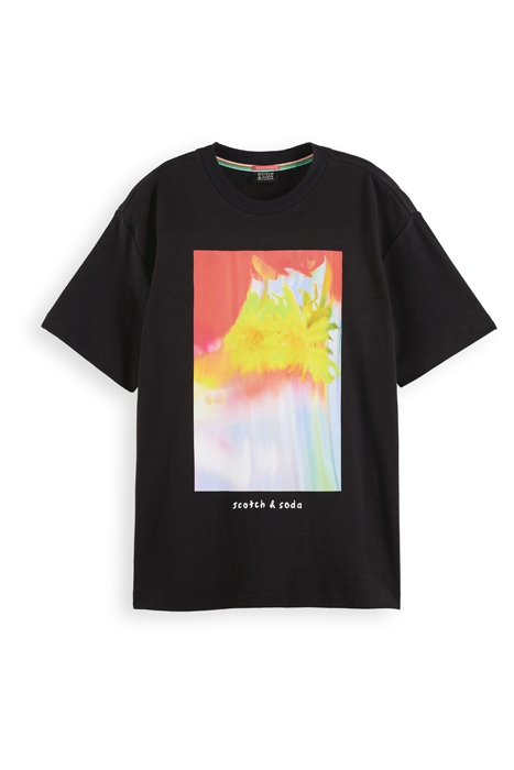 DIGITAL FLOWERS LOOSE FIT T-SHIRT IN ORGANIC COTTON BLACK 1