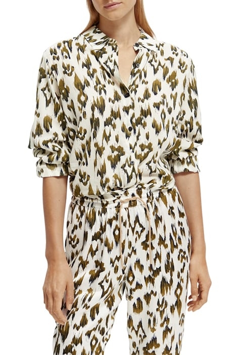 OVERSIZED SHIRT WITH PRINT BRUSHED IKAT ARMY GREEN 3