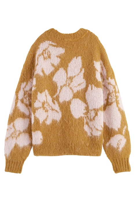 BRUSHED ABSTRACT FLORAL PULLOVER CARAMEL 2