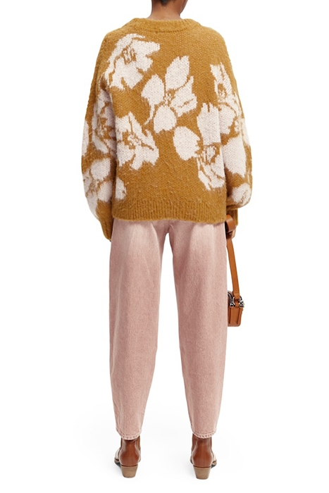 BRUSHED ABSTRACT FLORAL PULLOVER CARAMEL 4