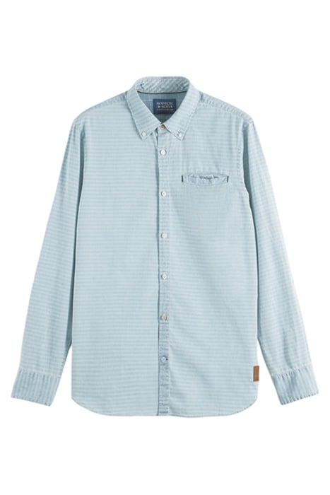 TEXTURED LIGHT WEIGHT DENIM SHIRT WITH SLEEVE ADJUSTERS BLEA 1