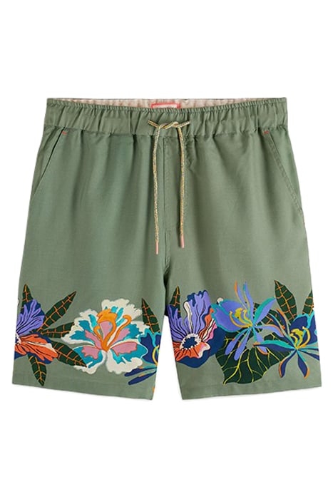 SEASONAL- SHORT IN TENCEL WITH PLACEMENT FLOWER PRINT GREEN 1