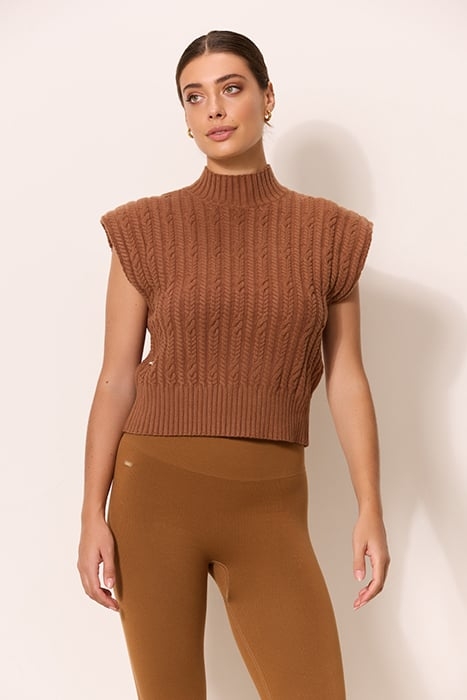 BLAKE CABLE KNIT SLEEVELESS TURTLENECK NUTHATCH 1