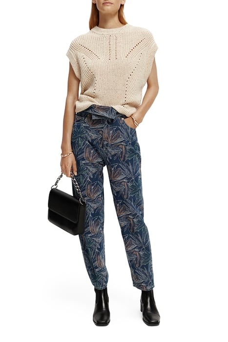 THE TIDE PAPER BAG FLORAL DENIM JACQUARD PANT WASHED INDIGO 6