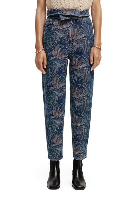 THE TIDE PAPER BAG FLORAL DENIM JACQUARD PANT WASHED INDIGO 3