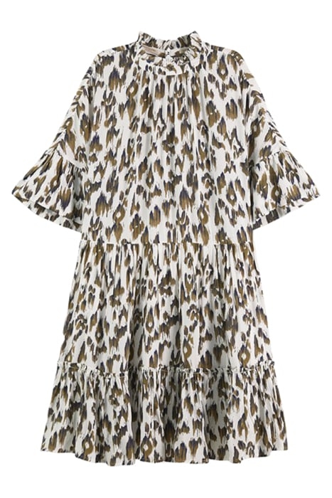 SHORT DRESS WITH RUFFLE SLEEVE DETAIL BRUSHED IKAT ARMY GREE 1