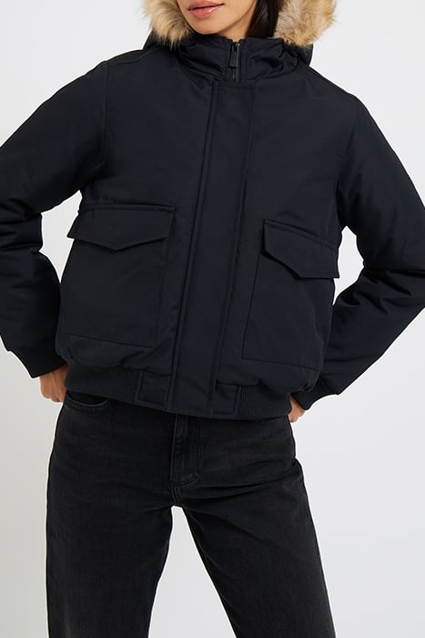 FAUX FUR TRIM HOODED PADDED PARKA JACKET BLACK 4