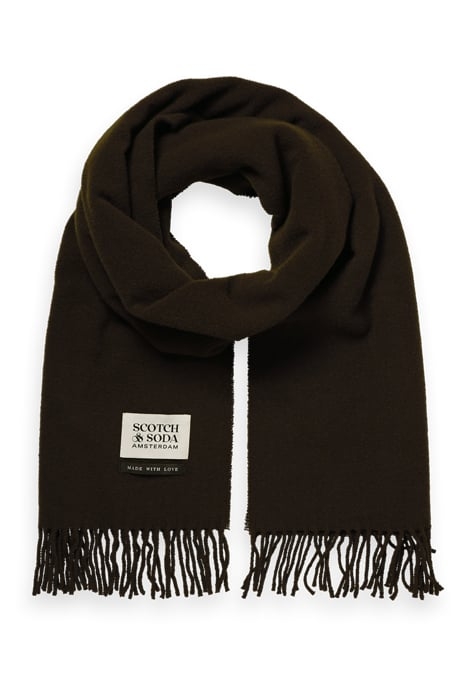 VIRGIN WOOL FRINGED WOVEN SCARF EARTH 1