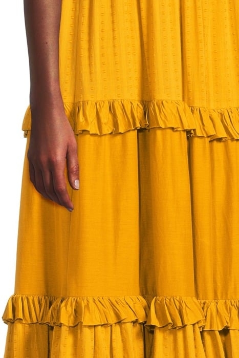 MAXI DRESS WITH RUFFLES IN COTTON SILK QUALITY MIX MUSTARD 5
