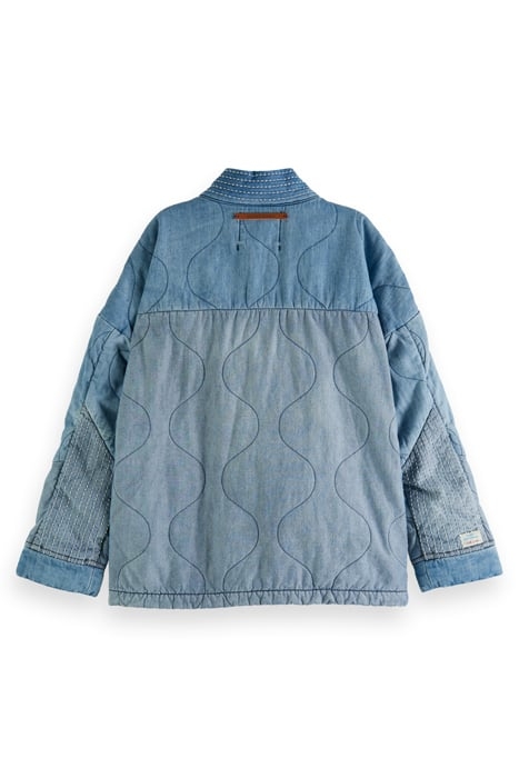 LIGHTWEIGHT QUILTED UNISEX DENIM KIMONO JACKET WASHED INDIGO 2