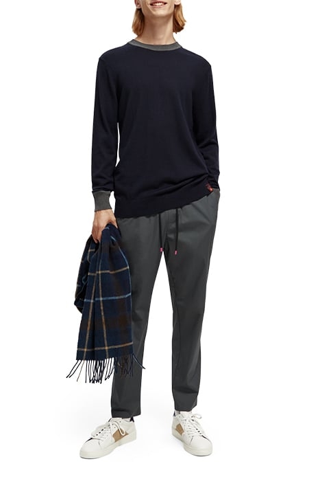 CONTRAST-TRIMMED LIGHTWEIGHT WOOL-BLEND CREWNECK PULLOVER NA 5