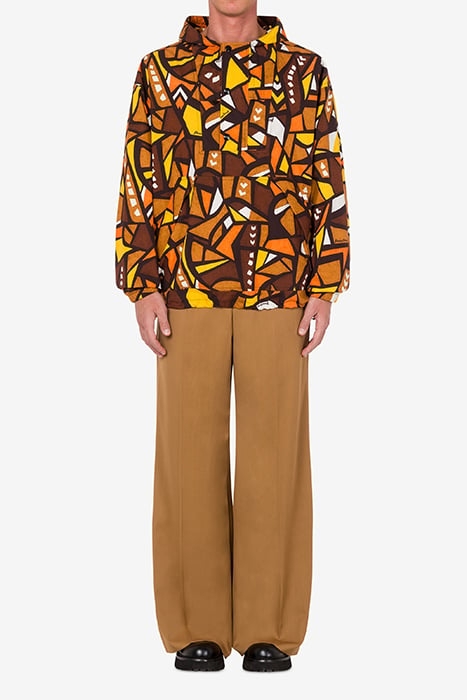 WOOD PRINT NYLON ANORAK BROWN 1