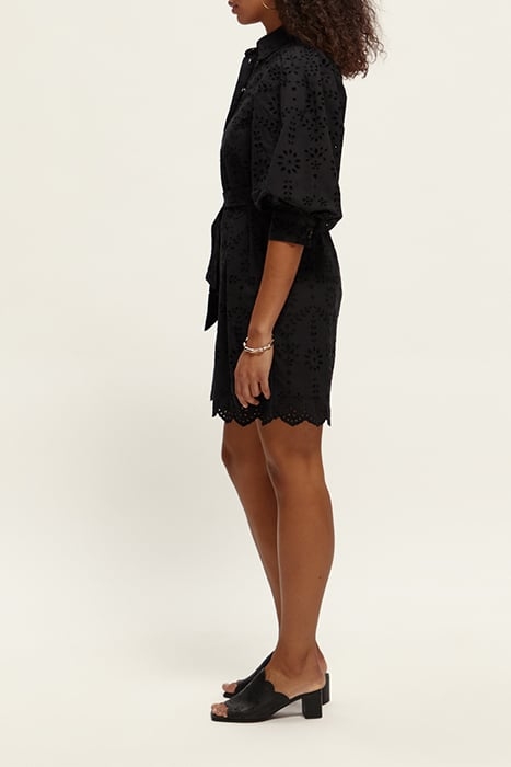 PUFF SLEEVE EMBROIDERED ORGANIC COTTON SHIRT DRESS BLACK 5