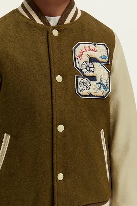 WOOL COLLEGE JACKET WITH LEATHER SLEEVES KHAKI 6