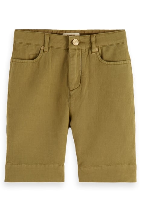GARMENT-DYED COTTON LINEN SHORTS KHAKI 1
