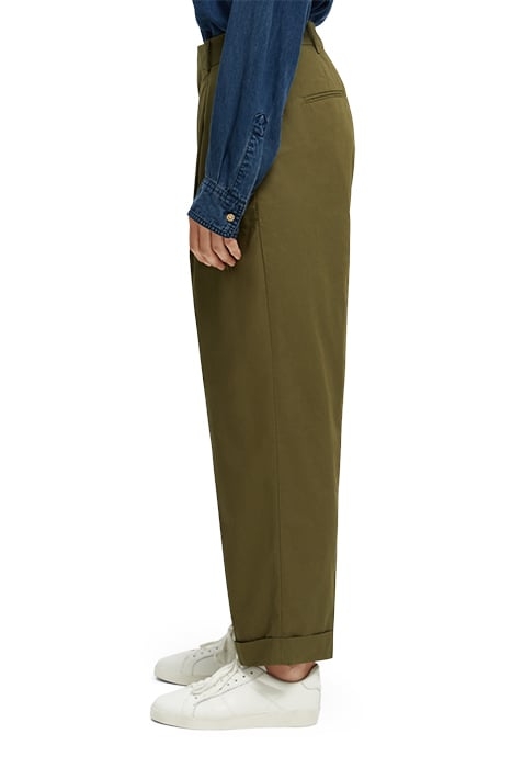 MILA - HIGH RISE TAPERED PLEATED CHINO ARMY GREEN 5
