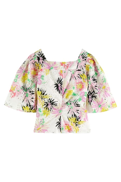 RUCHED FRONT FLUTTER SLEEVE TOP ASTER WHITE 2