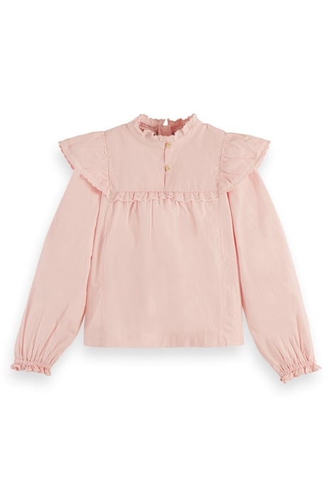 RUFFLE DETAIL LONG-SLEEVED CRISPY COTTON TOP BLUSH 1