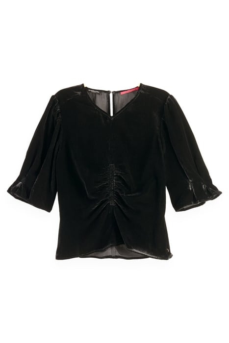 VELVET RUCHED TOP WITH PUFF SLEEVES BLACK SKY 1