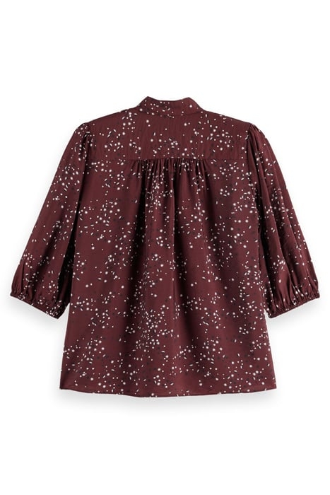 PUFF SLEEVE SMOCKED WAIST TOP MILKY WAY CRIMSON 2