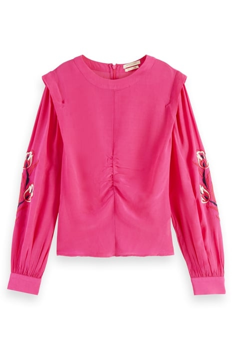 RUCHED WAIST BLOUSE WITH EXTENDED SHOULDER FUCHSIA 1
