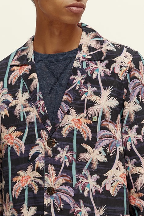 PRINTED LINEN-BLEND UNCONSTRUCTED BLAZER JACKET BLACK AOP PA 6